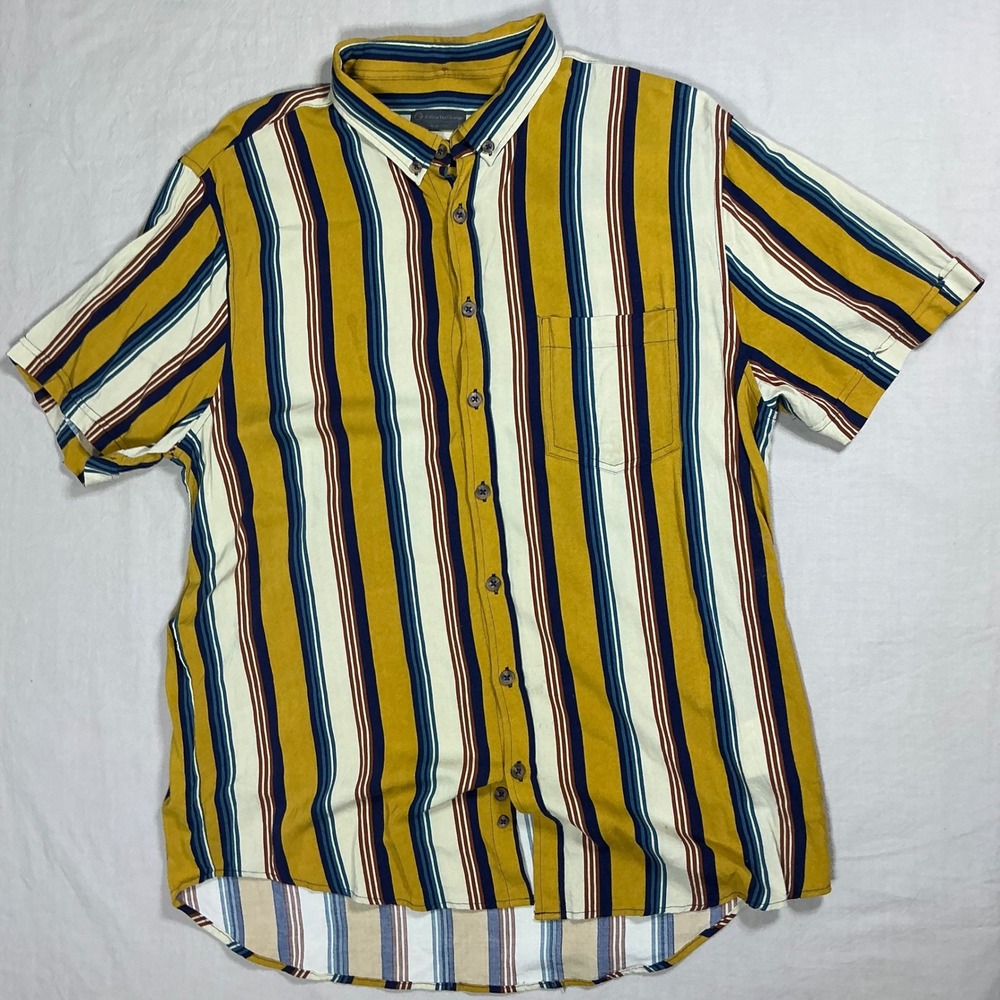 C&A WearTheChange‎ Mustard Yellow Striped Short Sleeve Button Down Shirt Large
